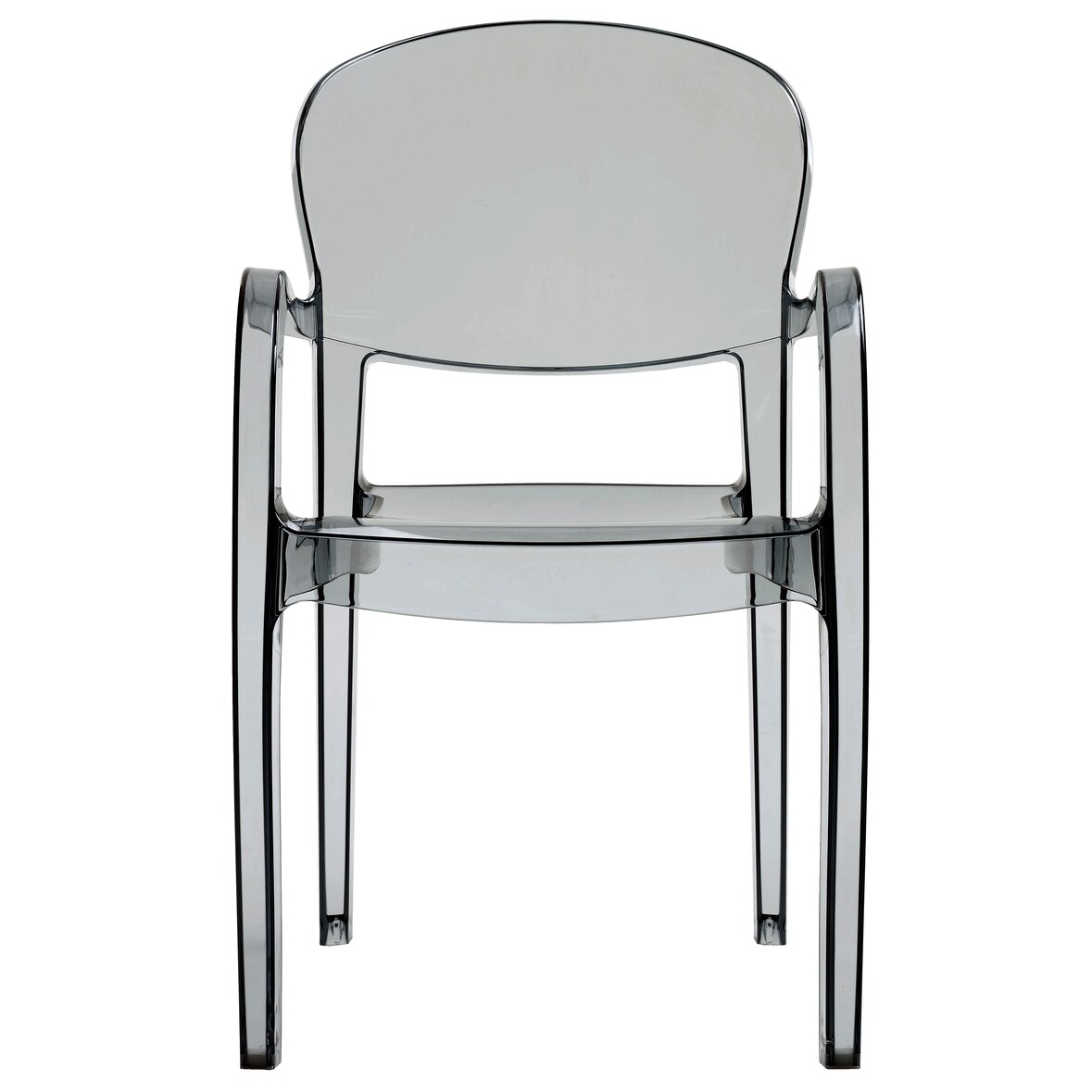 Set di 4 poltrone Joker in policarbonato color fumè di altissima qualità, impilabili. Marchio Grandsoleil. 55x54x89