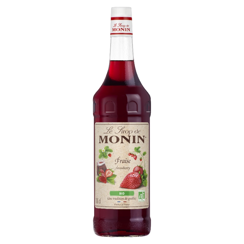 MONIN - Sirop de Fraise Bio 1L pour cocktails, sirops à l'eau ou thés glacés