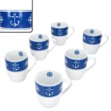 thumbnail of Ahoi 6x Kaffeebecher 280ml Porzellan-Tassen 6 Pers Tee Kakao nautisch Anker