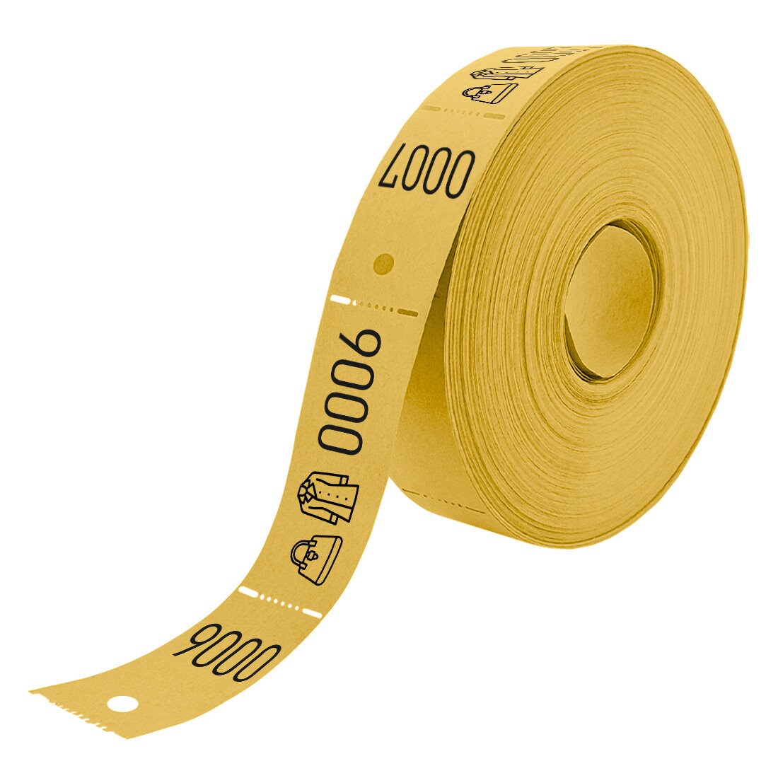 CombiCraft Garderobenummern auf Rolle Gelb mit Tasche-/Jacke Symbol - 500 Abrisse pro Rolle