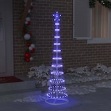 Ein beleuchteter spiralförmiger Weihnachtsbaum mit Stern.