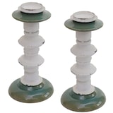 thumbnail of Set de 2 portavelas HWC-N36, portavelas pilar vela, metal cerámica vintage de aspecto desgastado altura 25cm