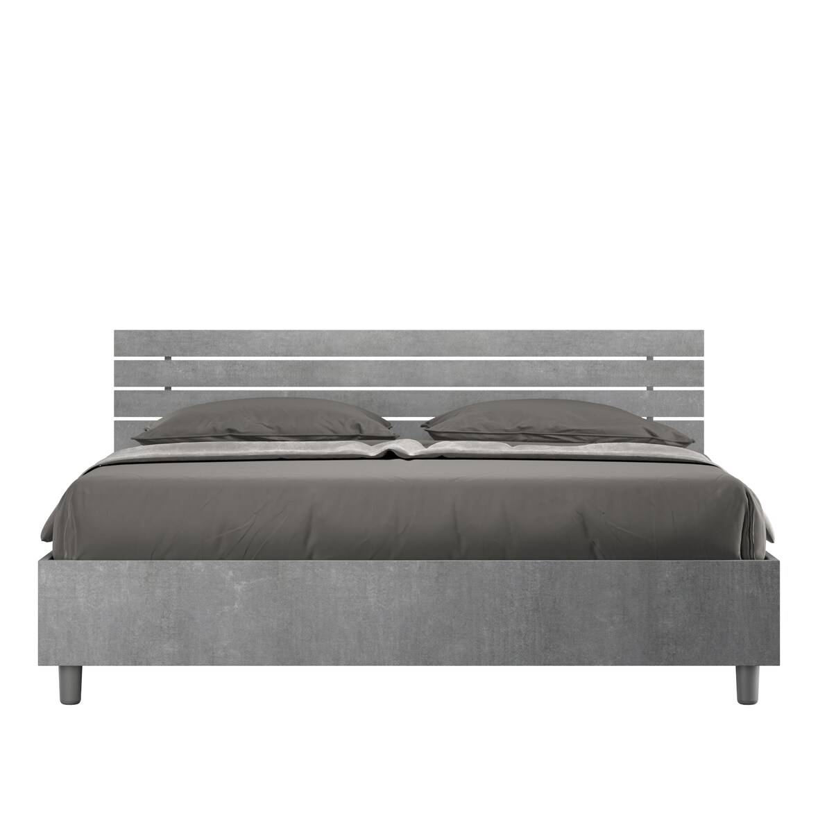 Letto matrimoniale contenitore doppia alzata 160x200 testata dritta con doghe cemento Ankel