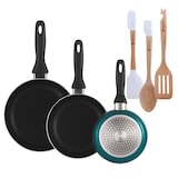 thumbnail of BERGNER - Set aus 3 Pfannen Ø16/20/24cm aus gepresstem Aluminium in metallic-blau mit Set 3 Utensilien aus Silikon und Holz