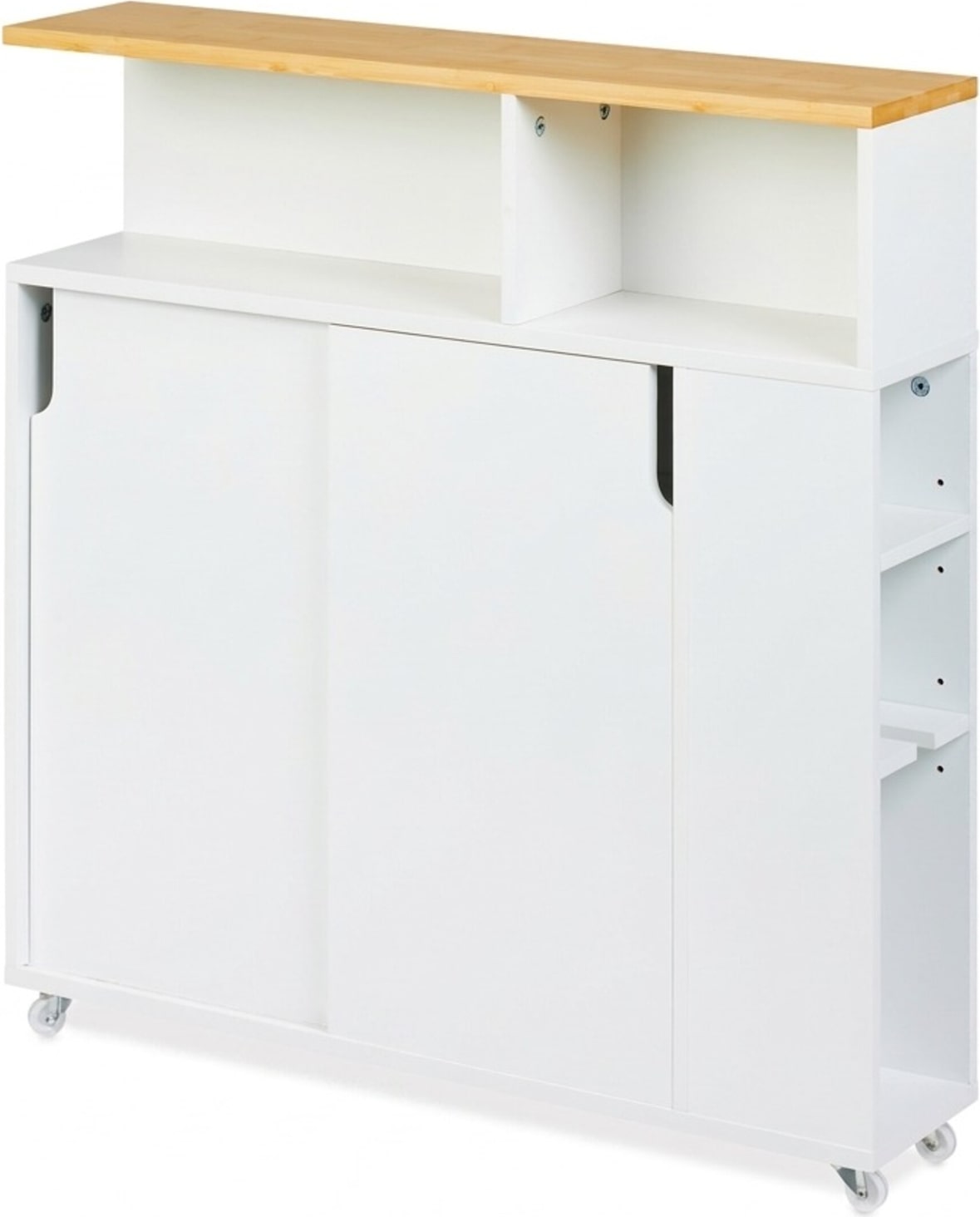 Relaxdays Nischenschrank, 6 Fächer, WC-Bürstenhalter, HBT: 79 x 17 x 75 cm, Bad, MDF, Bambus, Rollwagen, weiß/natur