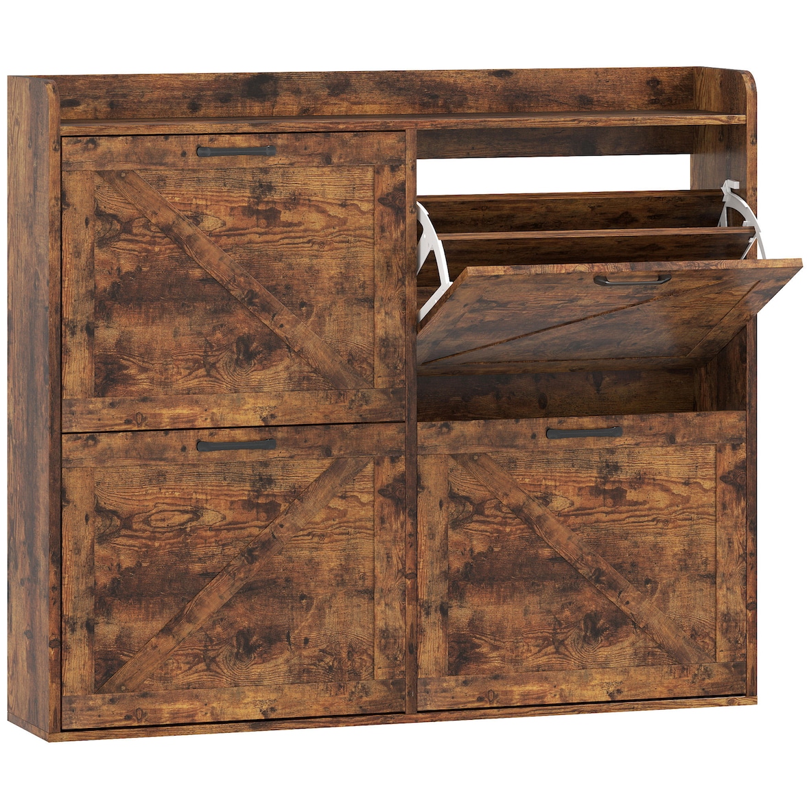 HOMCOM mueble zapatero de 4 puertas zapatero estrecho con estantes ajustables estilo industrial para 24 pares de zapatos 120x24x103 cm marrón rústico