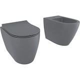 thumbnail of Coppia Sanitari Filomuro Parete Vaso WC Rimless Senza Brida Tornado Flush E Bidet Moderno In Ceramica Copriwater Chiusura Soft Close Grigio Opaco