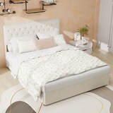 thumbnail of Polsterbett 140x200 Stoffbett Doppelbett mit Stauraum hohes gepolstertes Kopfteil Holzlatten stabil modernes Design Schlafzimmer Beige