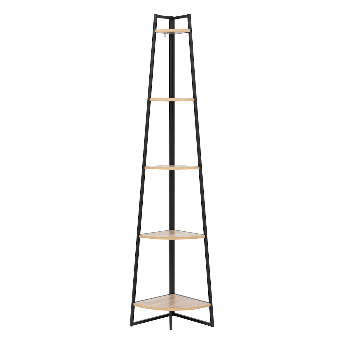 Meuble Étagère d'angle 5 niveaux Effet bois naturel et Métal noir H 180 cm