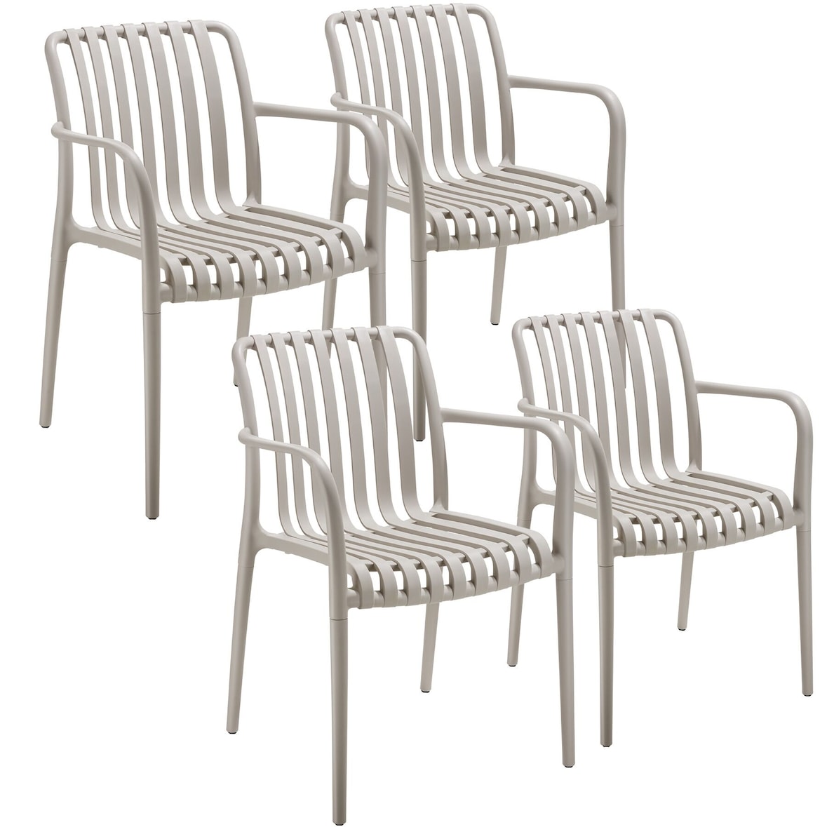 tectake Chaises de jardin ALCUDIA empilables et résistantes aux intempéries - taupe, Lot de 4 - 406046