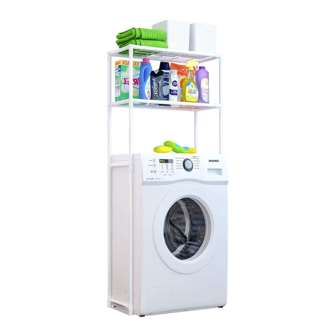 Estantería Metálica Blanca para Baño con 2 Baldas Salva Obstáculos 68x28x169cm 20Kg 7house