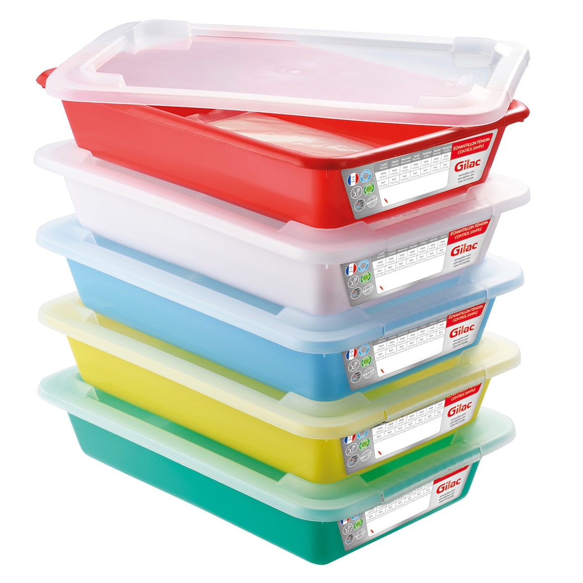 GILAC Bacs plat témoin + couvercle X5 - 8 L - Mutlicolor G160440