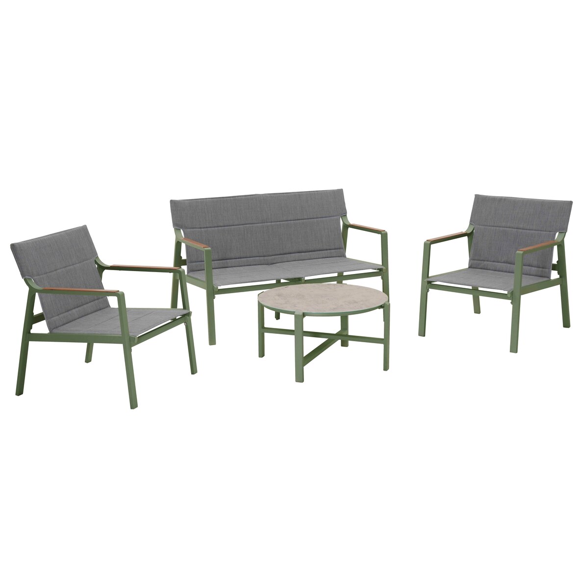 Salon de jardin 4 places en aluminium vert kaki
