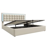 thumbnail of Merax LED Doppelbett 140x200 Polsterbett aus Kunstleder mit Lattenrost & Hydraulische Stauraum Weiß