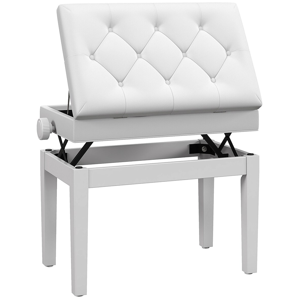 HOMCOM banqueta para piano banco para piano con ajustable en altura de 48 a 58 cm espacio de almacenamiento patas de madera blanco