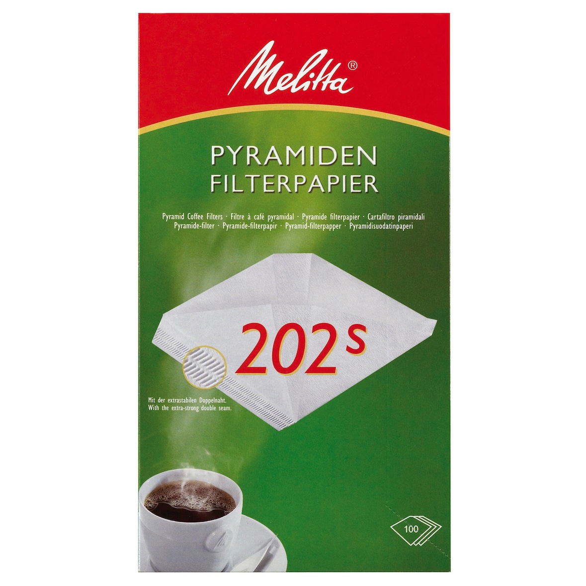 Melitta FSC  Pyramidenfilterpapier Nr. 202s, 360 g Tray, 5 x 100 Stück (500 Stück)