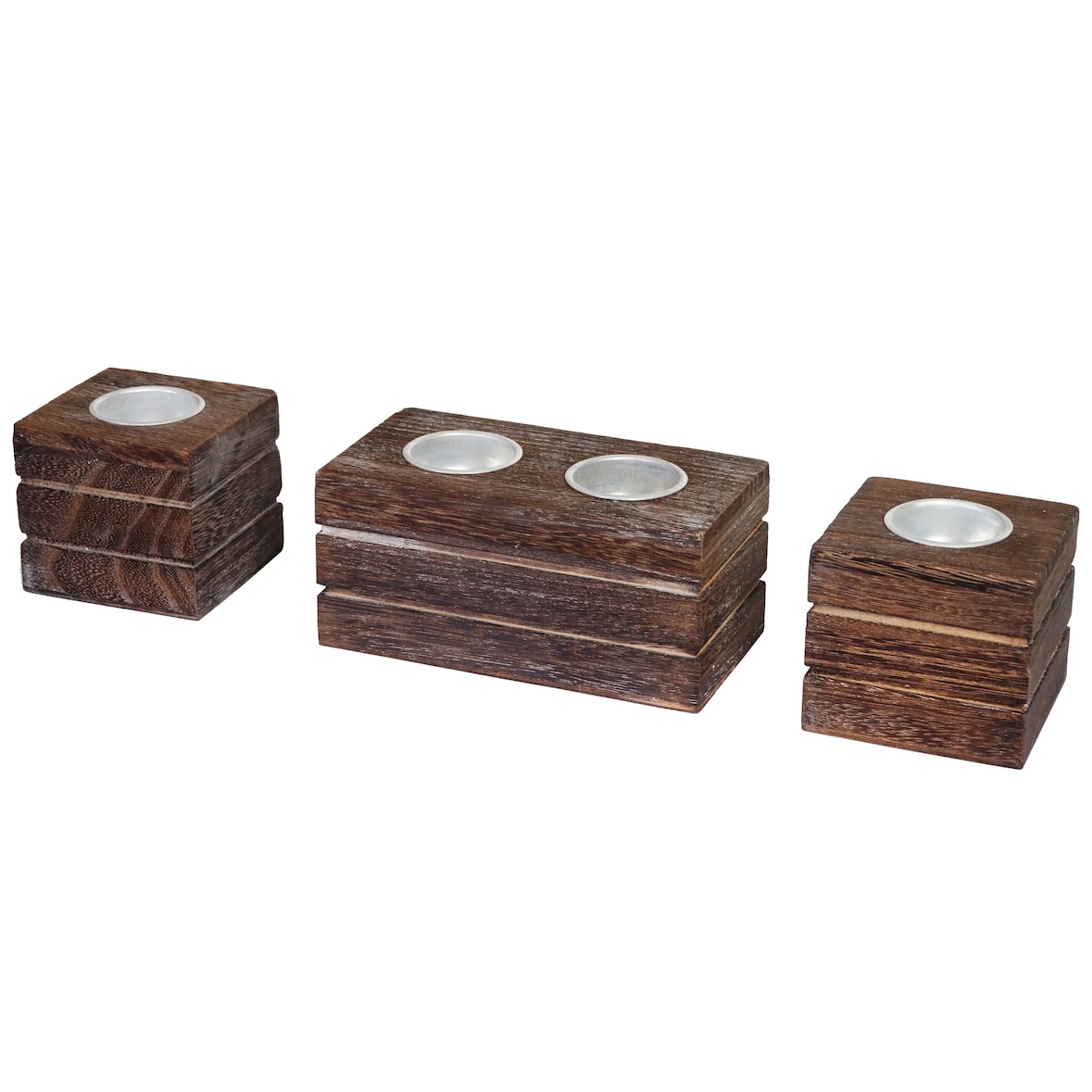 2-1-1 Set waxinelichthouder Leuca, waxinelichthouder, shabby-look vintage ~ bruin