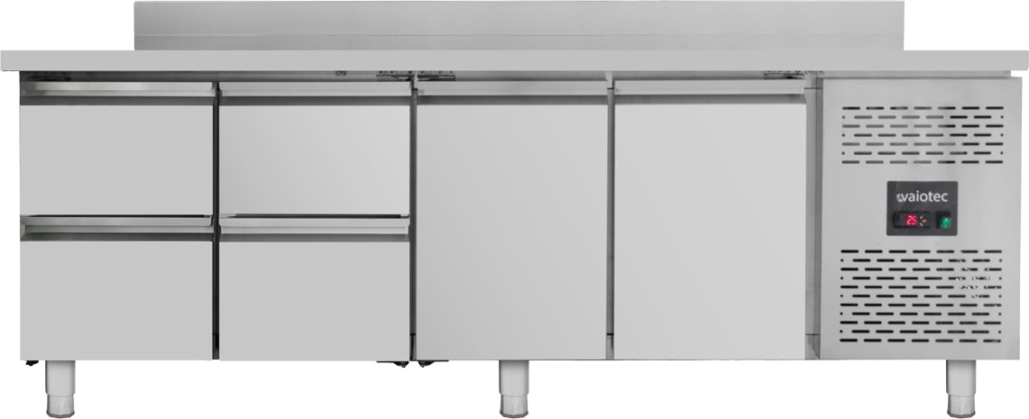 vaiotec Kühltisch / 2 Türen & 4 Schubladen inkl. Aufkantung - Monoblock, 2230 x 700 mm