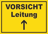 thumbnail of Vorsicht Leitung mit Richtungspfeil oben Schild A6 (105x148mm)