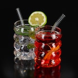 thumbnail of Relaxdays Trinkgläser 4er Set, Wassergläser, gewellt, spülmaschinenfest, Strohhalme, für Eiskaffee, 350 ml, transparent