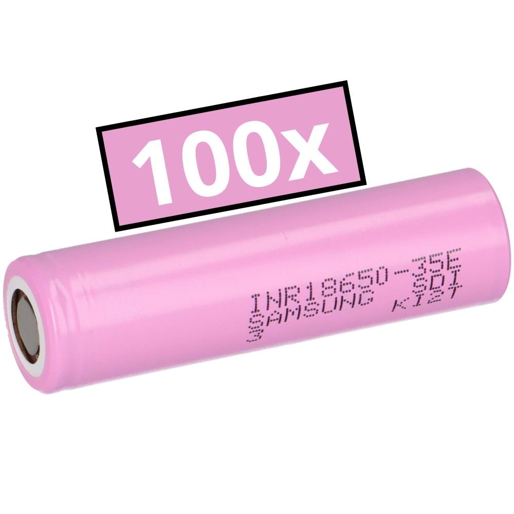 100× Samsung INR18650-35E – 18650 Li-Ion 3,7 V 3500 mAh (Flat-Top, ungeschützt)