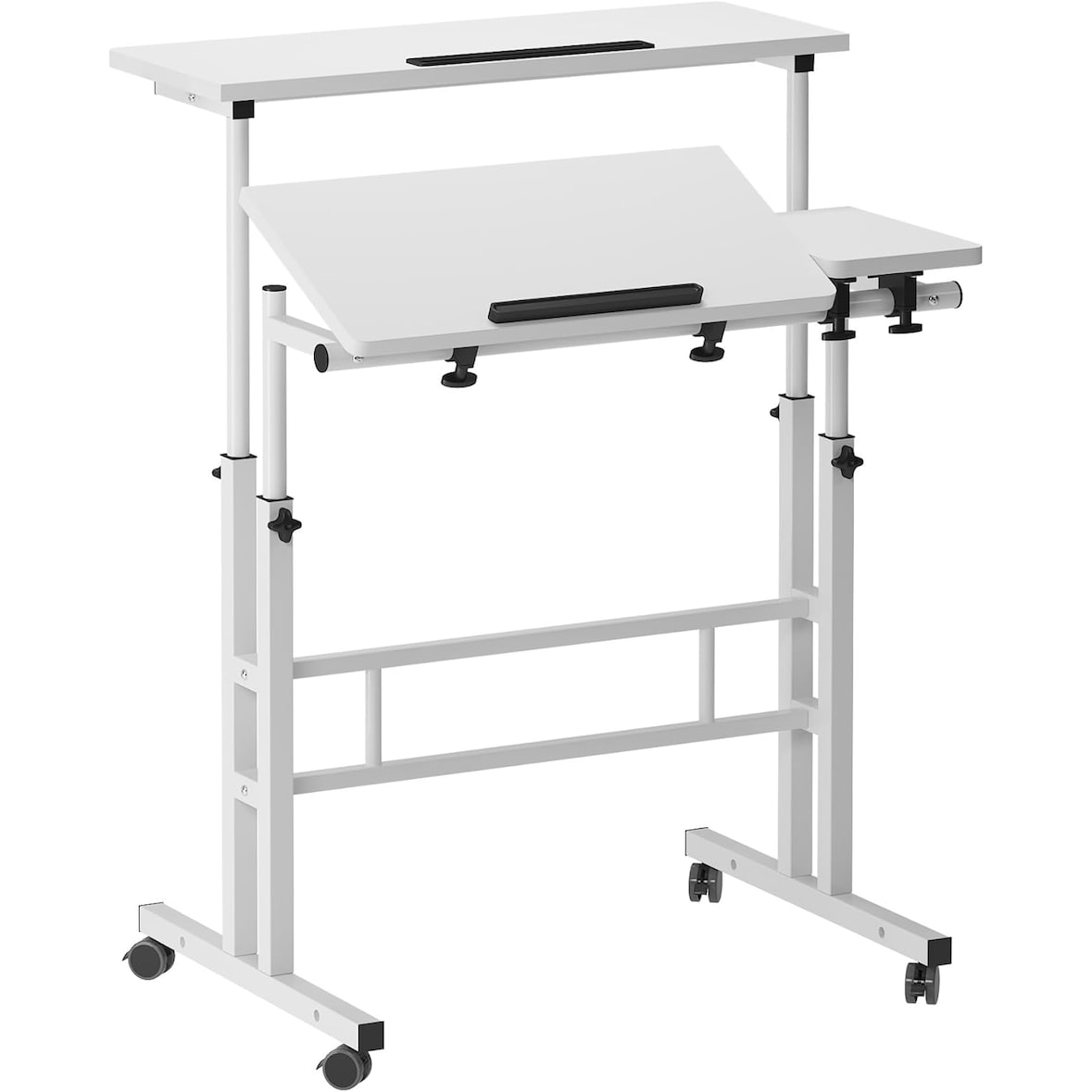 höhenverstellbarer Sitz-Steh Schreibtisch 80x60cm, Stehpult, drehbar, Mobiler Stehtisch mit neigbar Tischplatte, Weiß