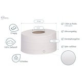 thumbnail of Toilettenpapier Jumborollen mini, 18 Rollen a 130m, 2-lagig, reiner Zellstoff