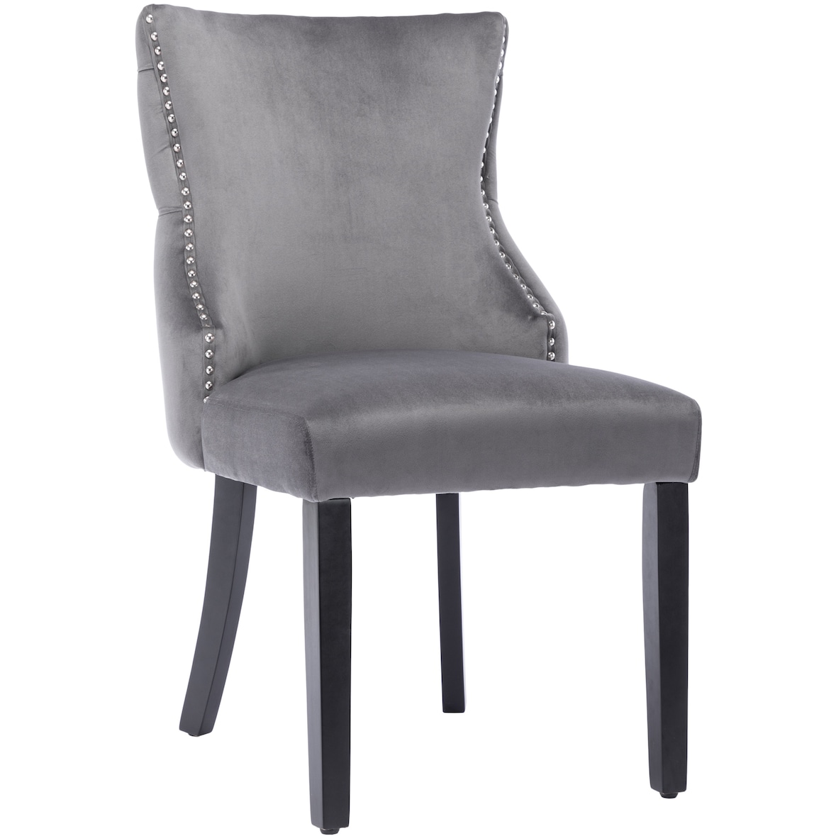 Esszimmerstuhl Samt Grau 91x50x52 cm mit Knopfsteppung und Griffring, Massivholzbeine, gepolsterter Sitz und Rücken, belastbar bis 150 kg
