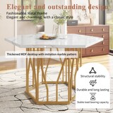 thumbnail of Esstisch sechseckig Weiß+Gold 116x100x75  MDF mit Marmormuster und Stahlgestell in Astform, modern für Esszimmer Wohnzimmer, pflegeleicht