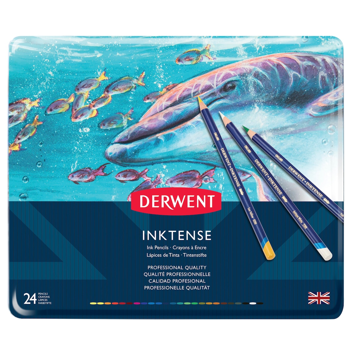 Caja metálica de 24 lápices Derwent Inktense.
