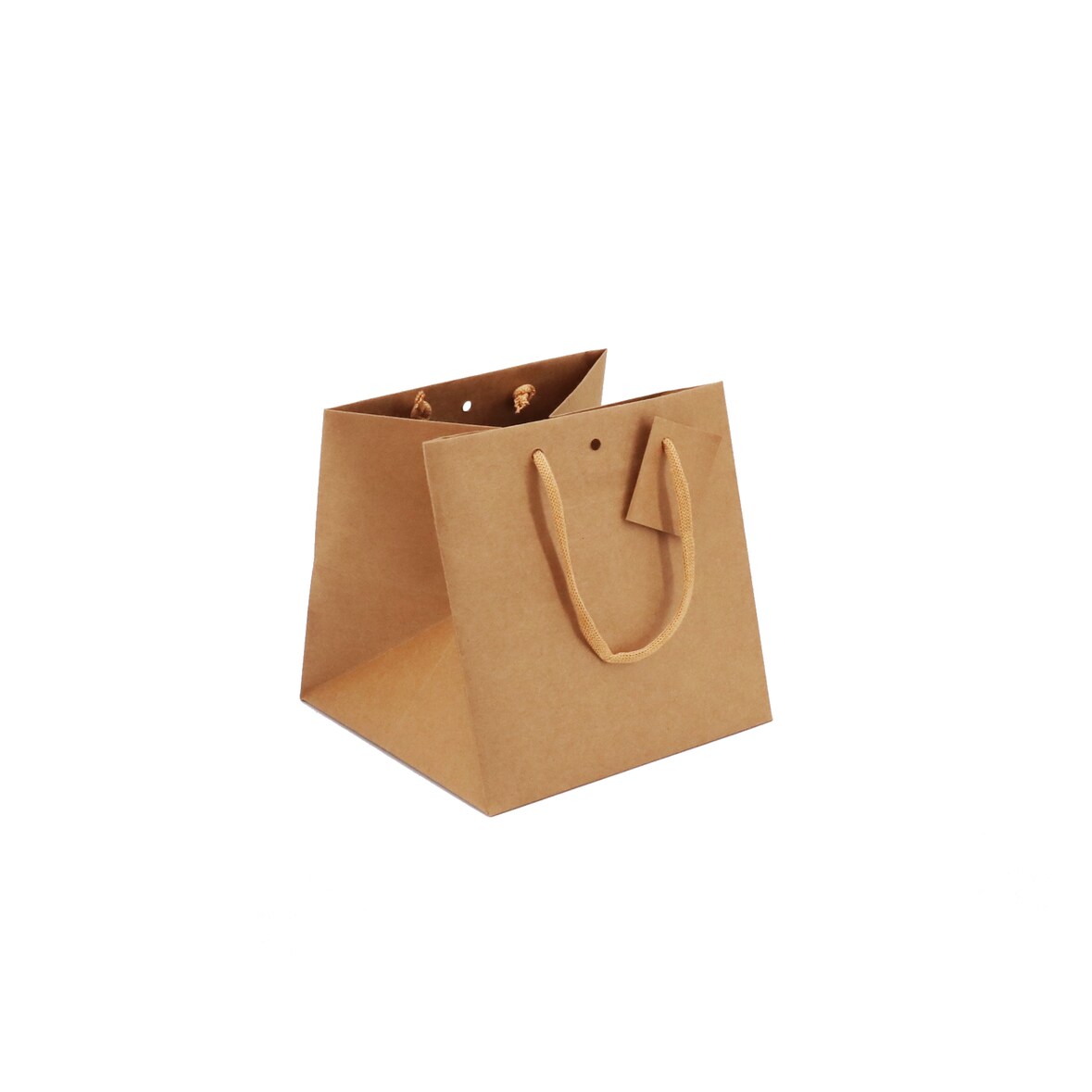 Middelgrote Cube bruine kraft luxe tas met koordhandvatten 20 + 20 x 20 cm per 200 - Gimex