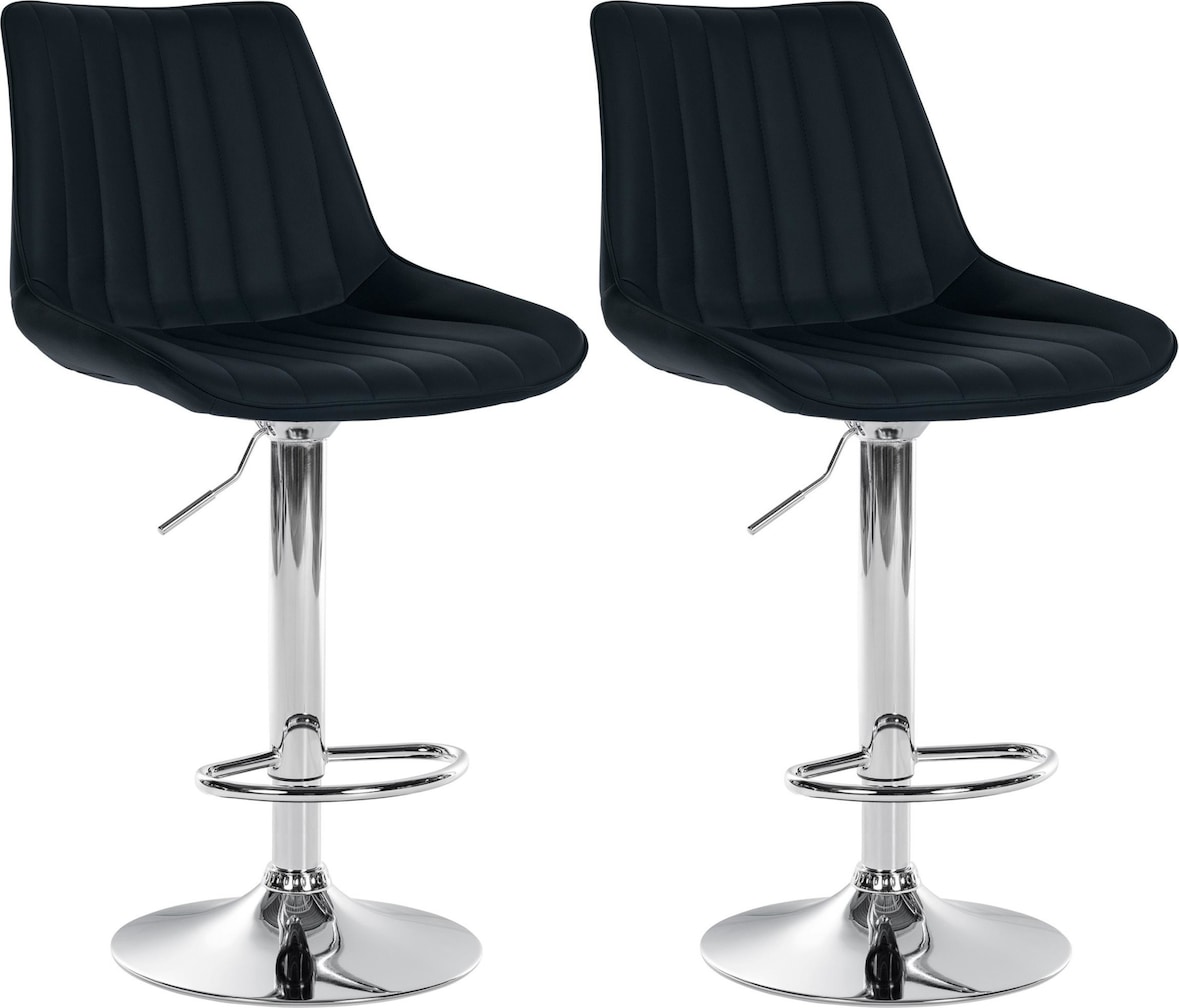 DELUKE® Barhocker 2er Set RIO - Schwarz, Kunstleder, Chrom | Barhocker mit Lehne Barstuhl Tresenhocker Tresenstuhl Kneipenhocker Kneipenstuhl