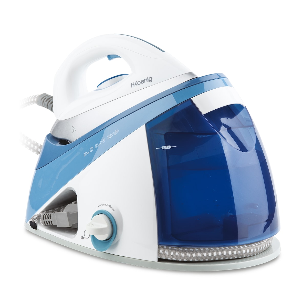 H.Koenig Centro de planchado de vapor V24, Alta presión 6 bares potente Efecto de presión 150 g/min, Autonomía ilimitada, Vapor vertical, 2400W, 1,1L