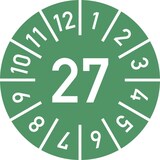 thumbnail of Dreifke® Prüfplakette Jahr 27 mit Monaten, grün, Folie-Spezialkl., Ø 10 mm, 10 St./Bo.