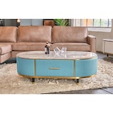 thumbnail of KAWOLA Couchtisch MARIA Marmorplatte Kunstleder hellblau