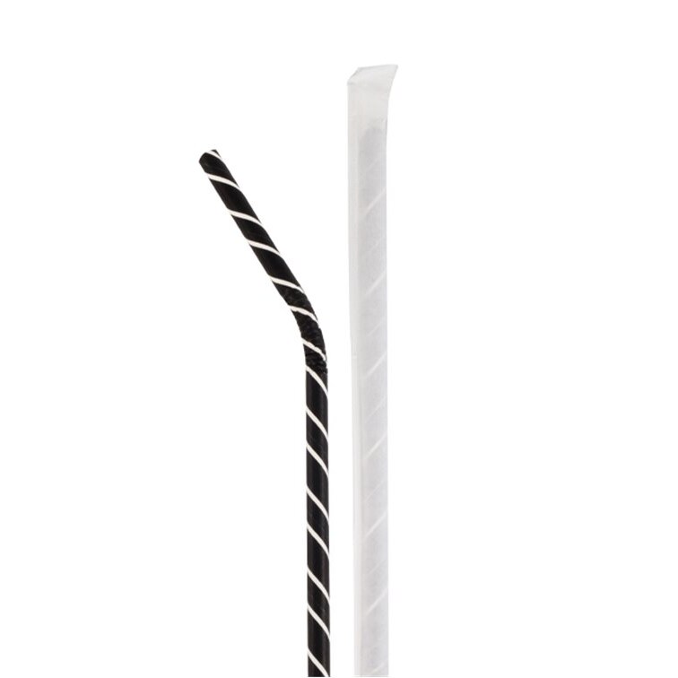 MONOUSO - Cannuccia Flessibile di Carta Insaccata Nera Righe Bianche Ø6mm 21cm (6.000 Pezzi)