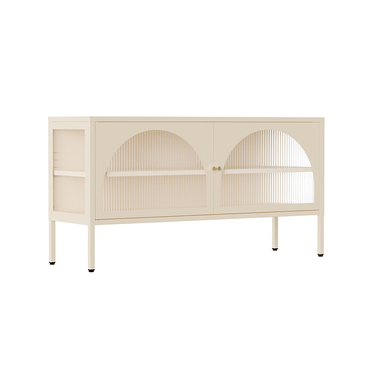 Moderner TV-Schrank mit 2 Türen, L 115 cm, aus ecrufarbenem Metall