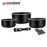thumbnail of Batterie de cuisine revêtement pierre avec manche amovible 5 pièces noir  HG8051-BLK usage non-intensif Herzberg