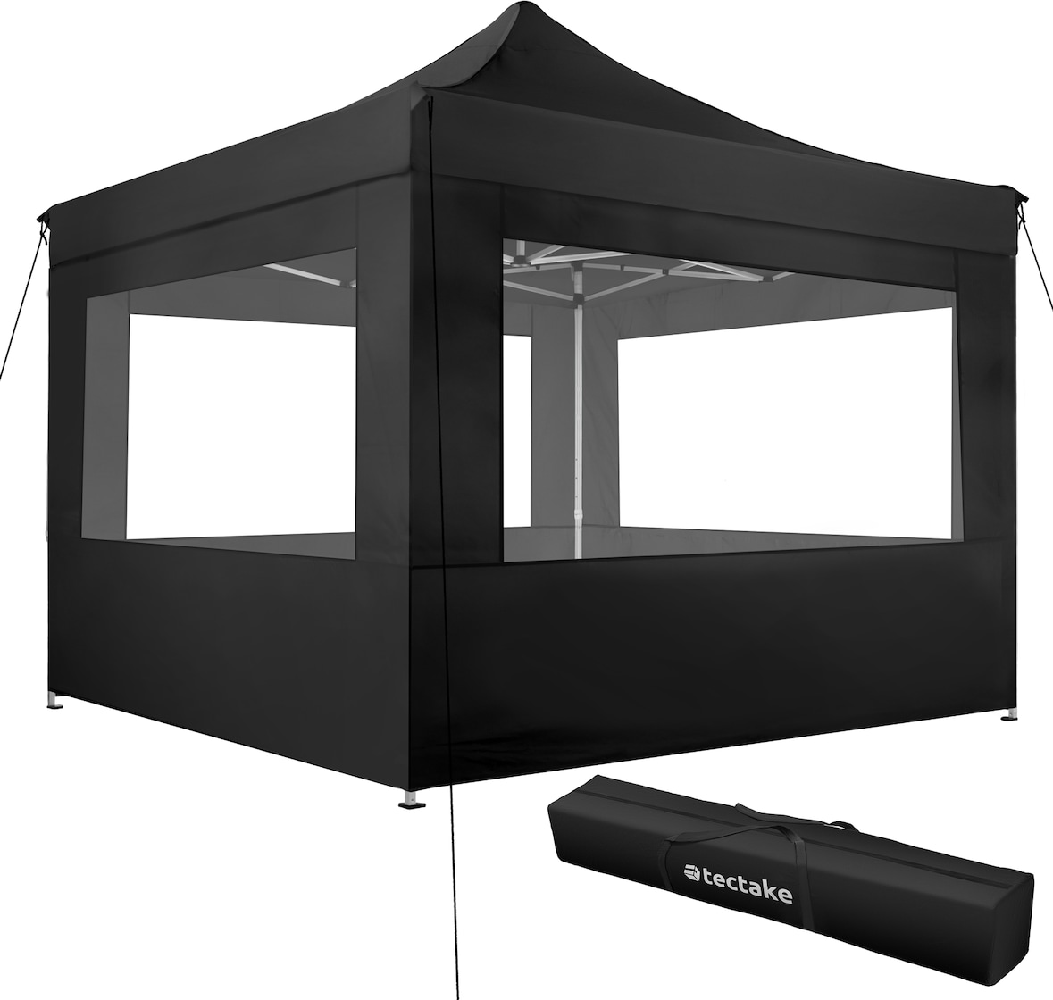 tectake Pavilhão de jardim dobrável em alumínio, 3x3 m, com 4 painéis laterais 300 x 300 x 310 cm Preto