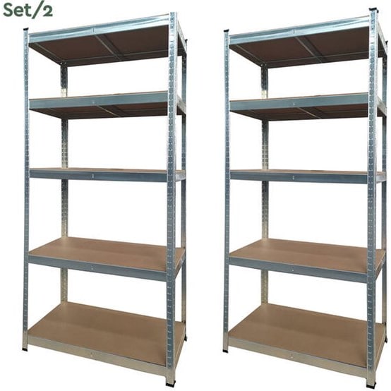 BRASQ Stellingkast - Set van 2 - Metalen Opbergrek - voorraadkast - wandkast - Magazijnstelling 180x90x40 - 5 lagen - max 875 KG