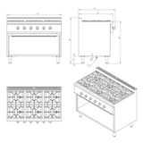 thumbnail of Cocina de gas profesional, 6 fuegos, llama piloto, con base abierta, acero inoxidable AISI 304, 85 x 105 x 70 cm, 43,2 kW EASYLINE 11476 Vaiotec