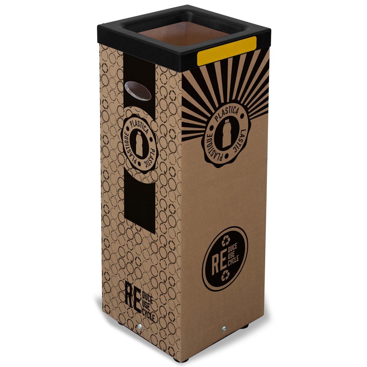 Stil Casa poubelle en carton,38x38h80 cm, graphique plastique, couvercle en plastique,kit d'autocollants colorés, fond en métal, 100 lt.
