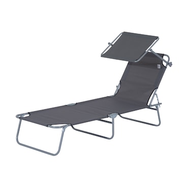Outsunny Espreguiçadeira de Jardim Dobrável com Toldo Removível e Ajustável em Ângulo e Encosto Ajustável em 4 Posições para Jardim Terraço
