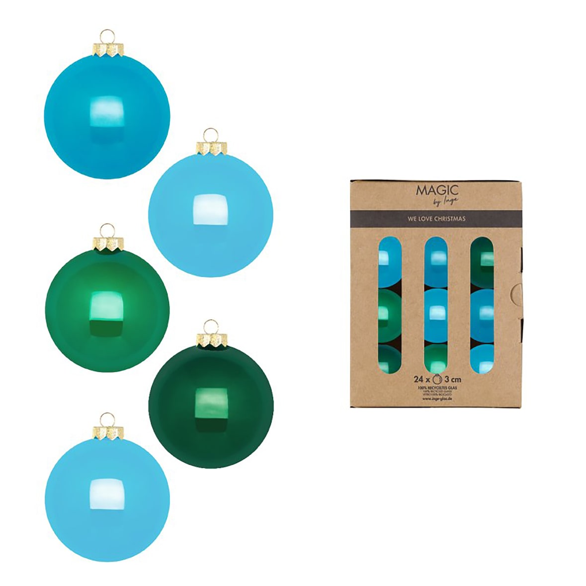 24 Weihnachtskugeln Glas 3cm matt & glänzend Christbaumkugeln Weihnachtsbaumkugeln Weihnachten Christbaumschmuck Weihnachtsbaumschmuck Grün Blau Mix