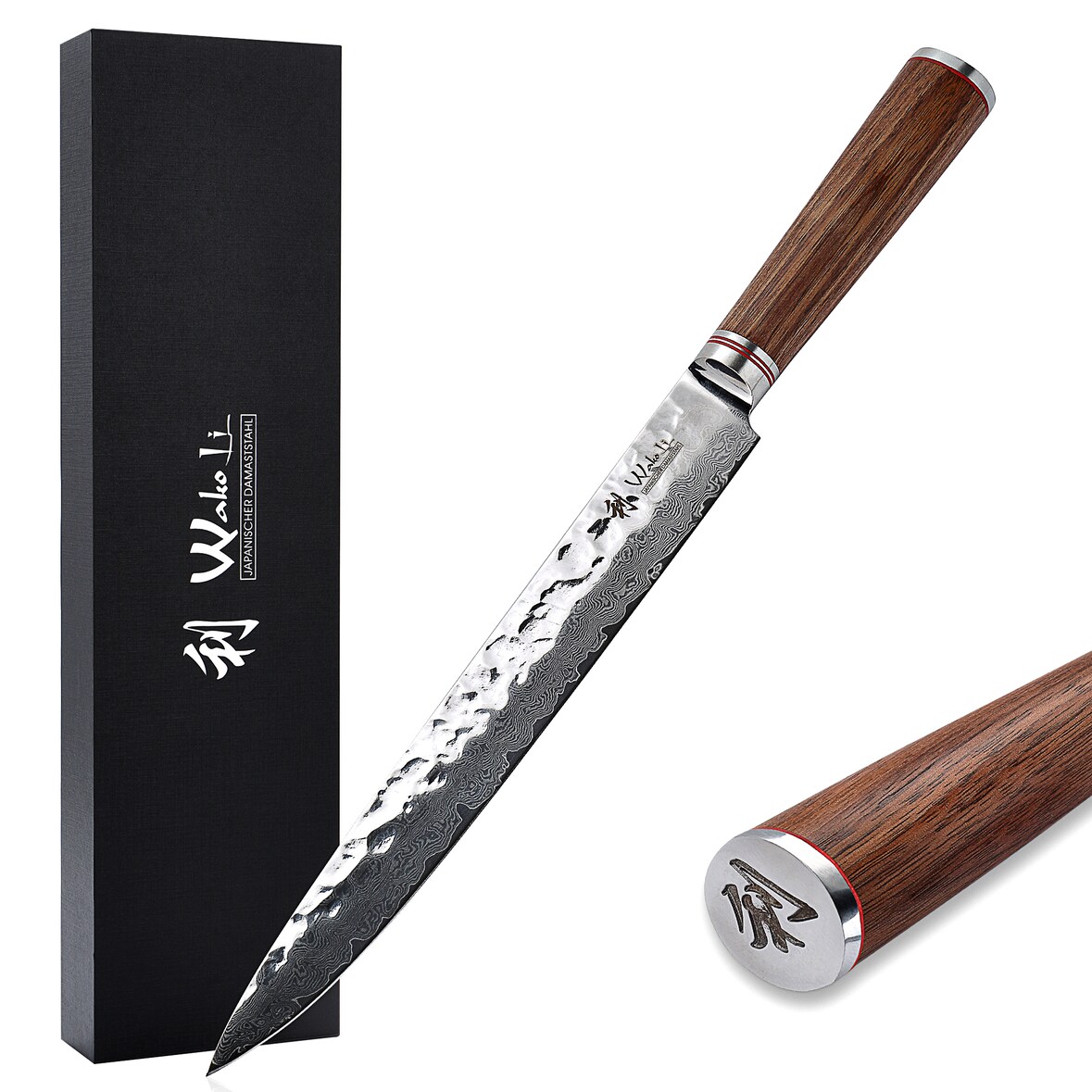 Wakoli Nussbaum Damast Fleischmesser I 25 cm Klinge I Nussbaumholzgriff