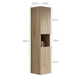 thumbnail of Badezimmer Wandschrank Weiß Eiche 160x35x35 cm mit 2 Türen und offenem Fach, verstellbare Einlegeböden, Sperrholz, schlankes Design
