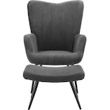 thumbnail of tectake Fauteuil Hygge rembourré, ergonomique, charge maximale 150 kg - Avec tabouret, Velours côtelé large anthracite/noir - 405594