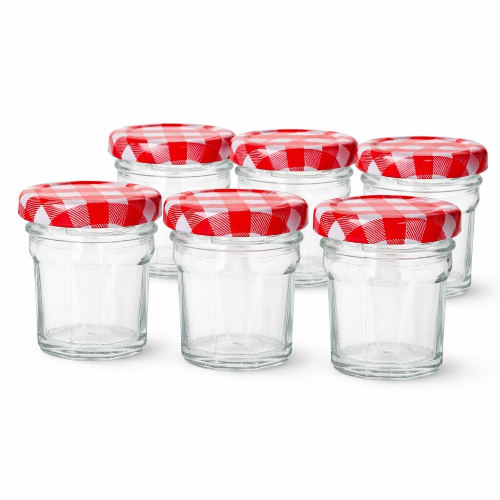 Mini Jam Potjes – Set van 6 – 40 ml – 5 x 5 x 5,5 cm – Glazen Confiture Potjes met Deksel – Voor Jam, Honing & Sausjes