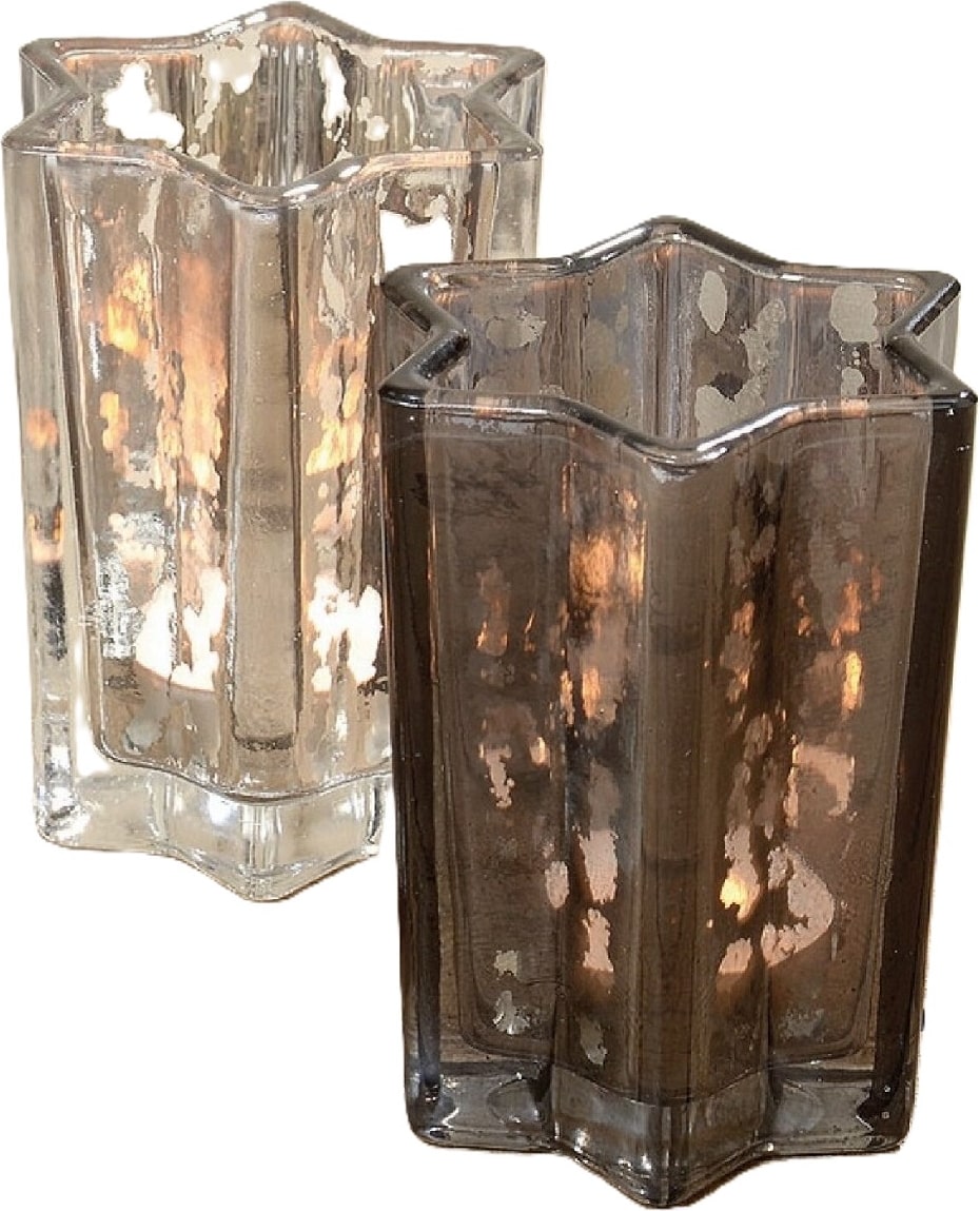 Windlicht Teelicht Glas lackiert grau/hell Stern H ca. 10 cm 2er Set