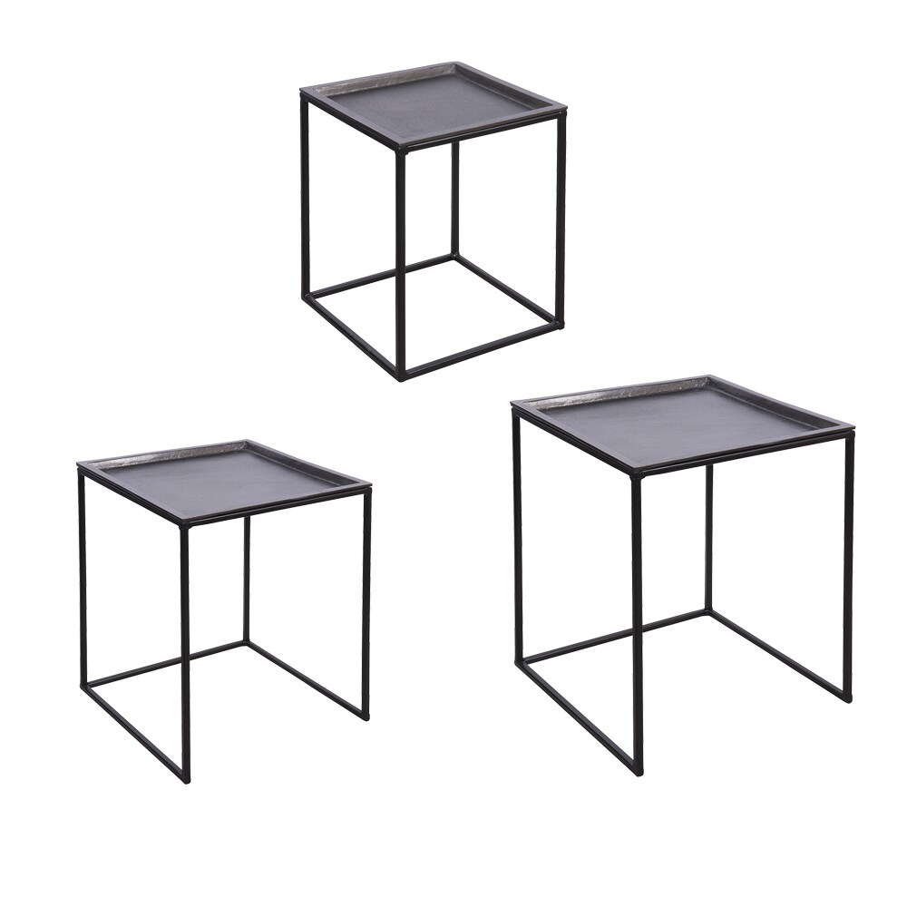 Set aus 3 quadratischen Tischen mit abnehmbaren Tischplatten in Schwarz - Carré Métal Table Passion 40x40 cm